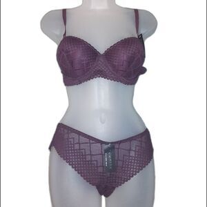 Youmita 36B Fig Symmetrical Mesh Light Push Up Bra Medium Hipster NWT